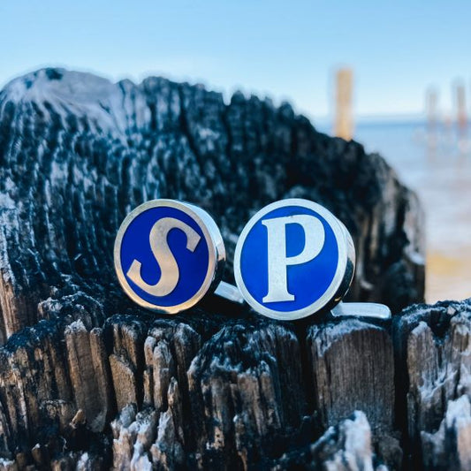 Sterling Silver Monogram Cufflinks with ENAMEL (set of 2 pcs.)